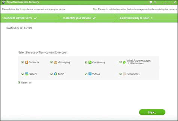 back up android files with iskysoft without root