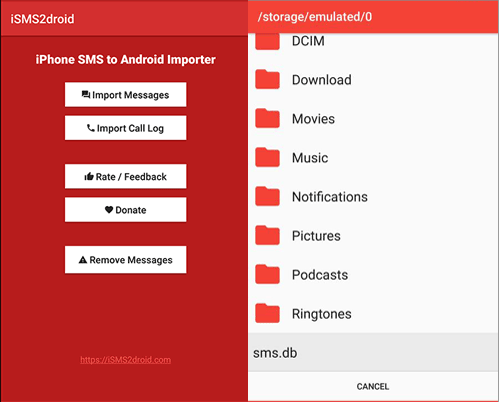 importer des journaux d'appels et des SMS de l'iPhone vers Android avec isms2droid