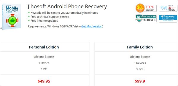 pricing of jihosoft android data recovery