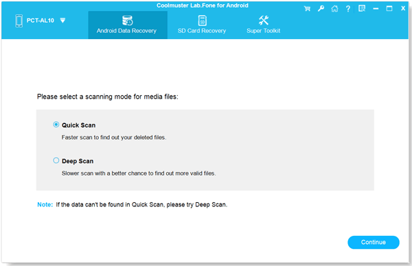choose a scanning mode to recover deleted messages on android