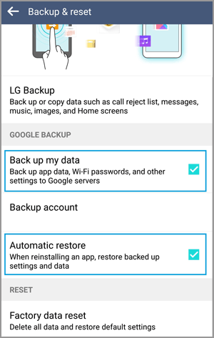 how to back up lg phone to google