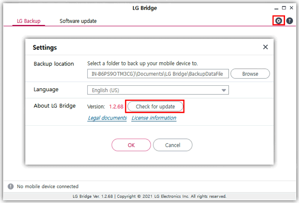 Suchen Sie nach Updates auf der LG Bridge