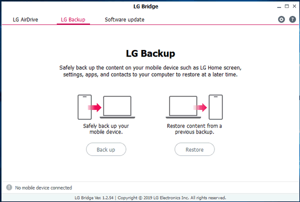 使用 LG 桥接器备份和恢复 LG 设备
