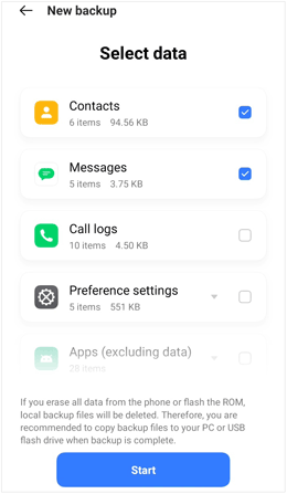 back up realme data with local backup