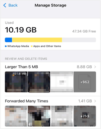 iPhone上のWhatsAppデータを選択して削除します