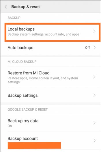 mi data backup with local backup