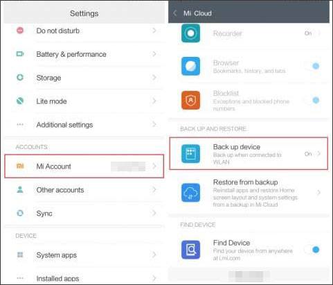 mi phone backup with mi account