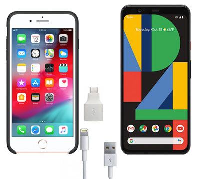 transférer des fichiers de l'iPhone vers le pxiel avec l'adaptateur de commutation rapide