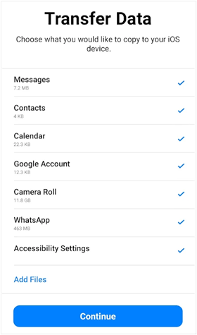 データの種類を選択してiPhoneにデータを転送する