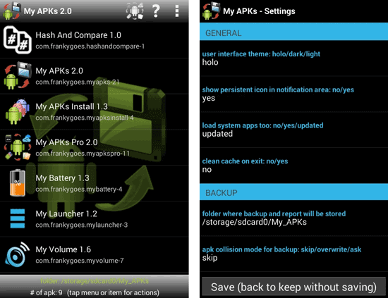 mes apks pour la gestion des applications sur Android