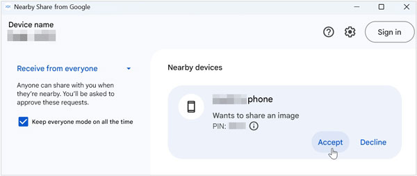 share files from android to pc via nearby share