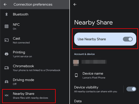 set up nearby share on android devices