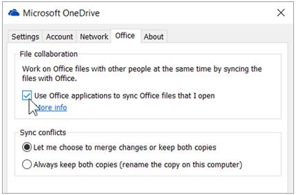 uncheck office upload to repair onedrive syncing issue