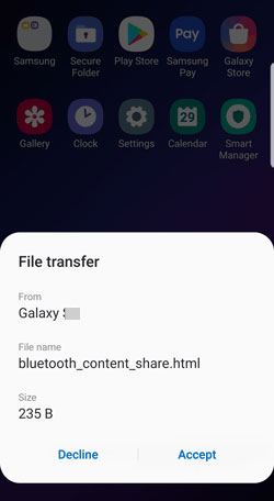 partager des contacts Oppo avec Samsung via Bluetooth