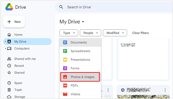 Wählen Sie Bilder auf Google Drive aus