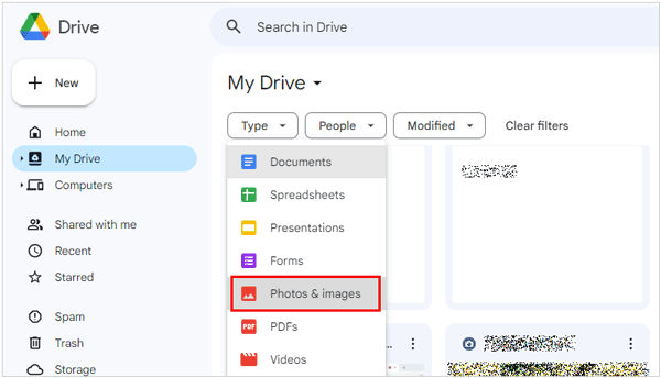 choisir des images sur Google Drive