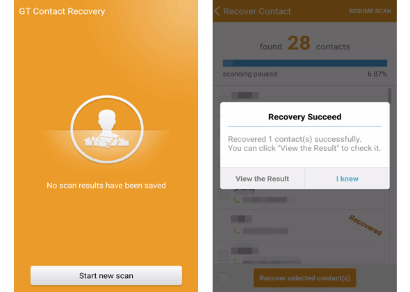 use gt recovery to retrieve deleted contacts