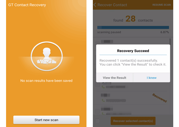 GT Recovery を使用して削除された連絡先を取得する