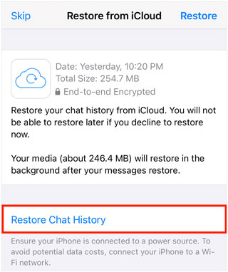 restore whatsapp data after uninstalling the app with icloud backup