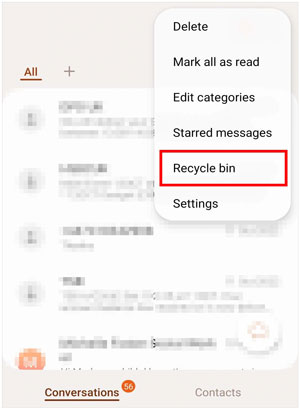 restaurer les messages supprimés sur Android à partir de la corbeille