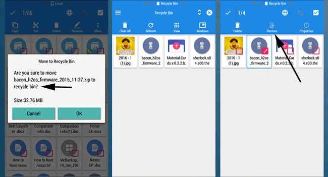 restore deleted files on android with recycle bin