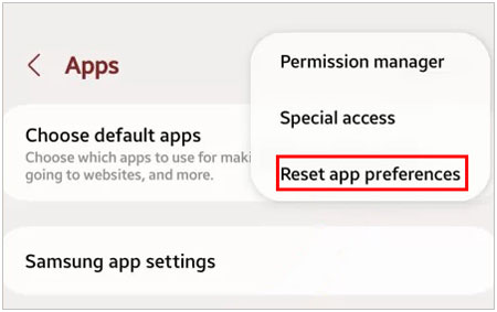 reset app preferences on samsung