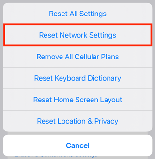 reset iphone network