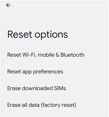 reset options on pixel phone