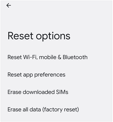 réinitialiser les options sur le téléphone pixel