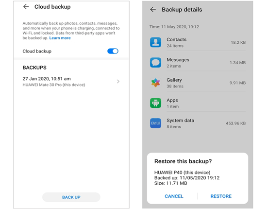 restore photos from huawei cloud