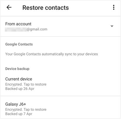 restore contacts from google backup