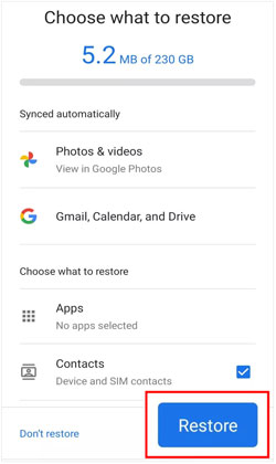 restaurer la sauvegarde de Google vers Xiaomi