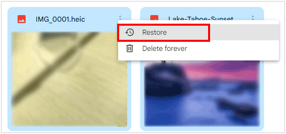 restaurer les fichiers supprimés de la corbeille de Google Drive