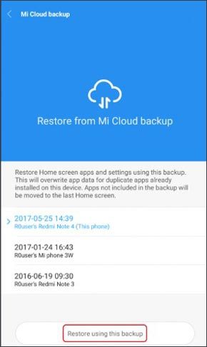 how to restore data from mi cloud
