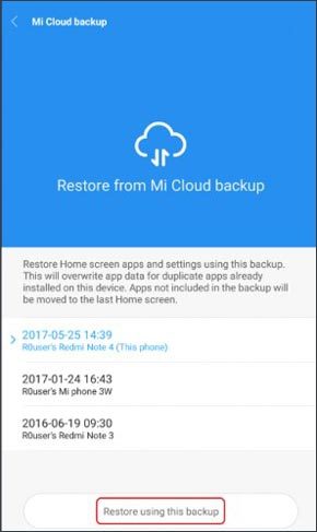 récupérer des photos supprimées dans Redmi en utilisant la sauvegarde Mi Cloud