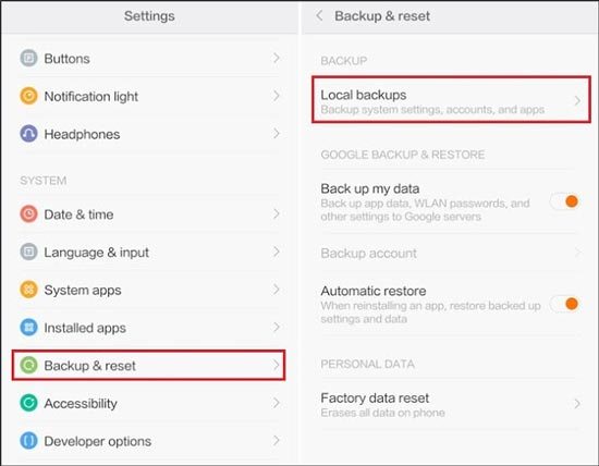 restore my contacts on android phone from local backup