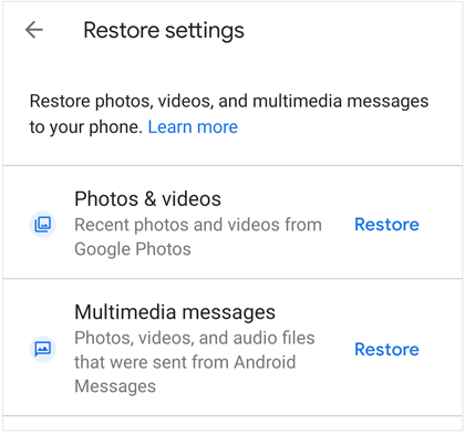 restore data from google one without resetting android phone