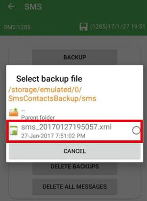 restore sms to android via super backup and restore