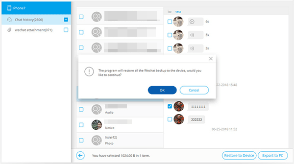 restore the wechat messages to an iphone