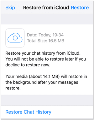 restore whatsapp chats on iphone via icloud backup