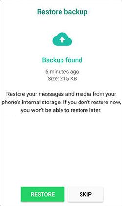 restore local backup from android to get the whatsapp images back