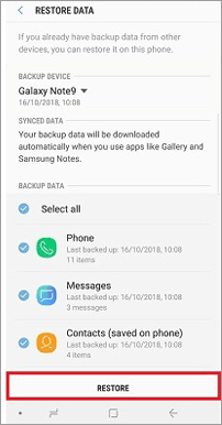 restore messags from the broken samsung phone to another samsung device