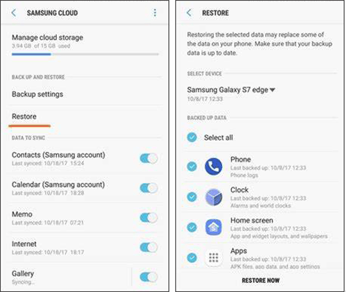 restore songs from samsung cloud