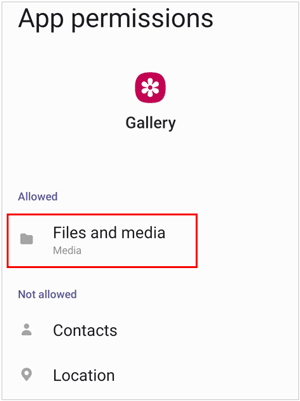 autoriser la galerie Samsung à accéder aux fichiers