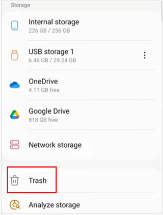 fichiers poubelle vides sur Samsung