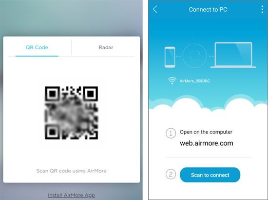 connect android phone to computer wirelessly via airmore