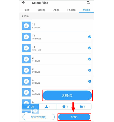 sélectionner et transférer des fichiers d'iPhone vers Android via shareit