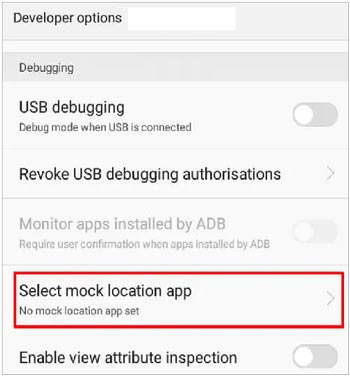 sélectionnez fgl pro comme application de localisation fictive sur les paramètres Android