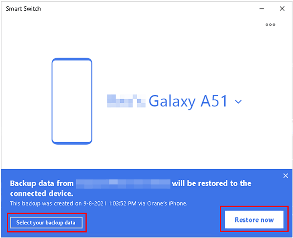 スマートスイッチでバックアップからデータを復元