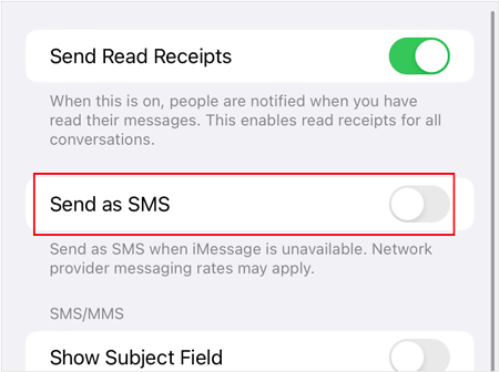 enable send as sms on iphone